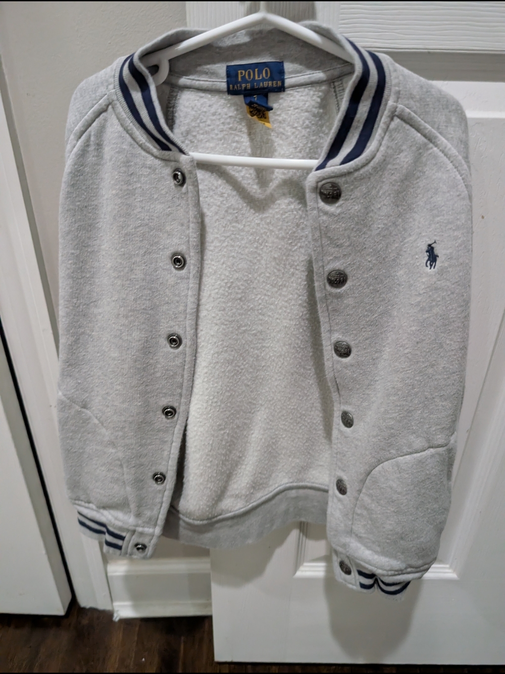 Polo by Ralph Lauren Light Gray Bomber Jacket with Navy Trim